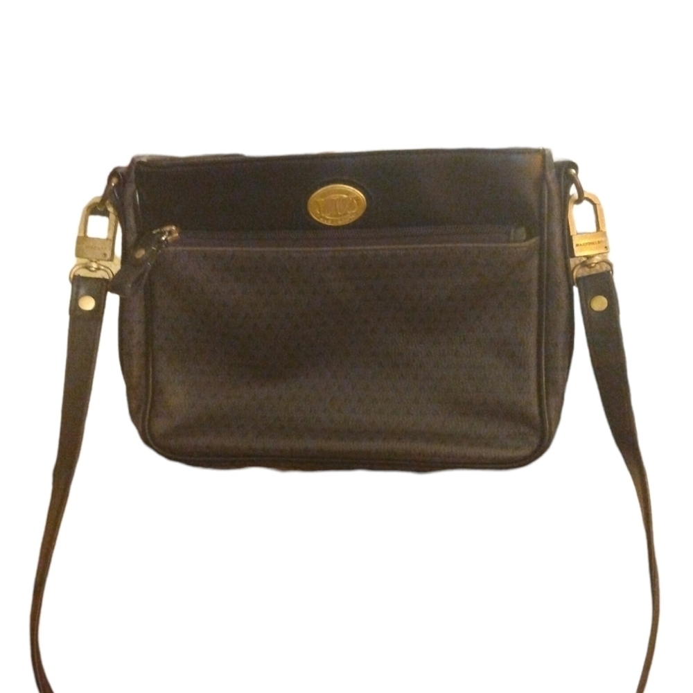 Vintage 1980s Liz Claiborne Black & Dark Grey Front Zipper Sling Bag